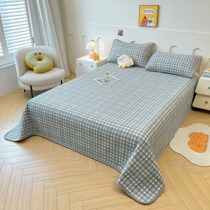 91家纺网 家纺一手货源 找家纺 梵朴 2025新款A类棉加绒一面纯棉一面宝宝婴儿牛奶绒双面可用床盖单品学生床垫炕盖 可可蓝格