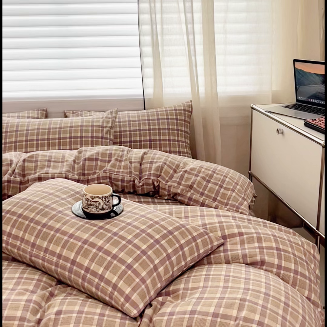 91家纺网 家纺一手货源 找家纺 斯卡诺家纺 2026新款亲肤舒适原麻亚麻皱皱纱四件套水洗棉简麻四件套 格调-紫