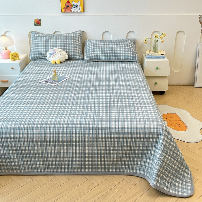 91家纺网 家纺一手货源 找家纺 梵朴 2025新款A类棉加绒一面纯棉一面宝宝婴儿牛奶绒双面可用床盖单品学生床垫炕盖 可可蓝格