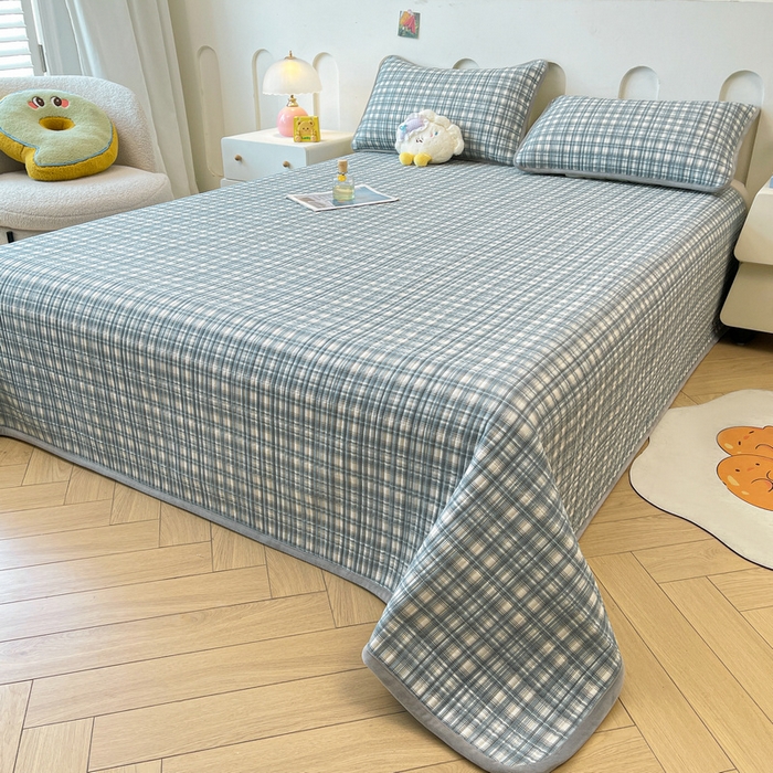 91家纺网 家纺一手货源 找家纺 梵朴 2025新款A类棉加绒一面纯棉一面宝宝婴儿牛奶绒双面可用床盖单品学生床垫炕盖 可可蓝格