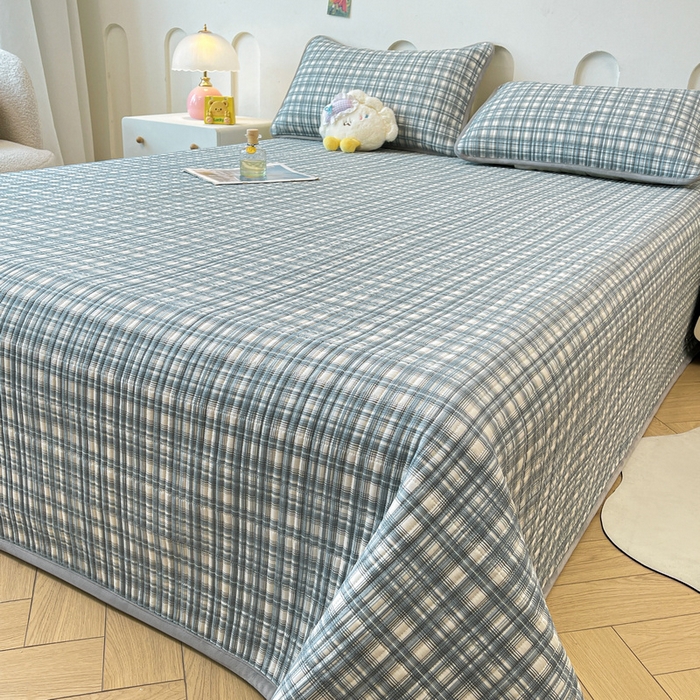 91家纺网 家纺一手货源 找家纺 梵朴 2025新款A类棉加绒一面纯棉一面宝宝婴儿牛奶绒双面可用床盖单品学生床垫炕盖 可可蓝格