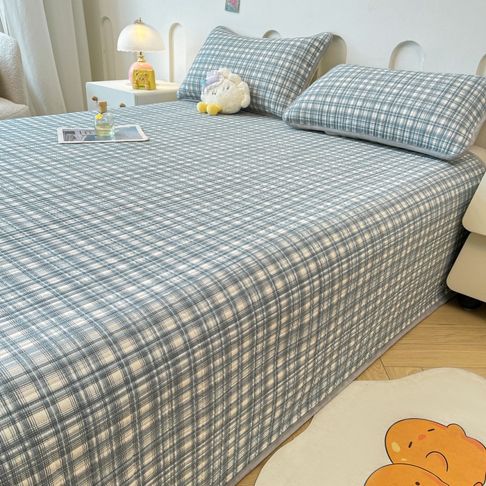91家纺网 家纺一手货源 找家纺 梵朴 2025新款A类棉加绒一面纯棉一面宝宝婴儿牛奶绒双面可用床盖单品学生床垫炕盖 可可蓝格