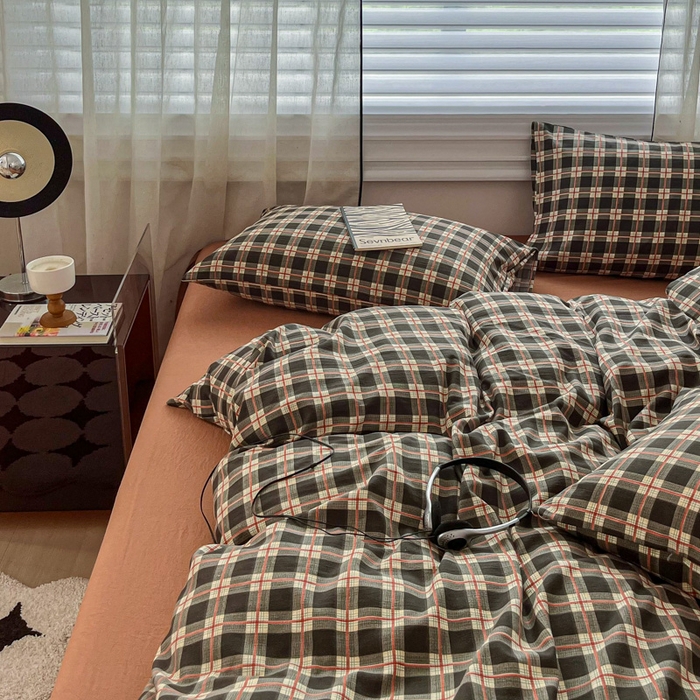 91家纺网 家纺一手货源 找家纺 斯卡诺家纺 2026新款亲肤舒适原麻亚麻皱皱纱四件套水洗棉简麻四件套 黑白格调