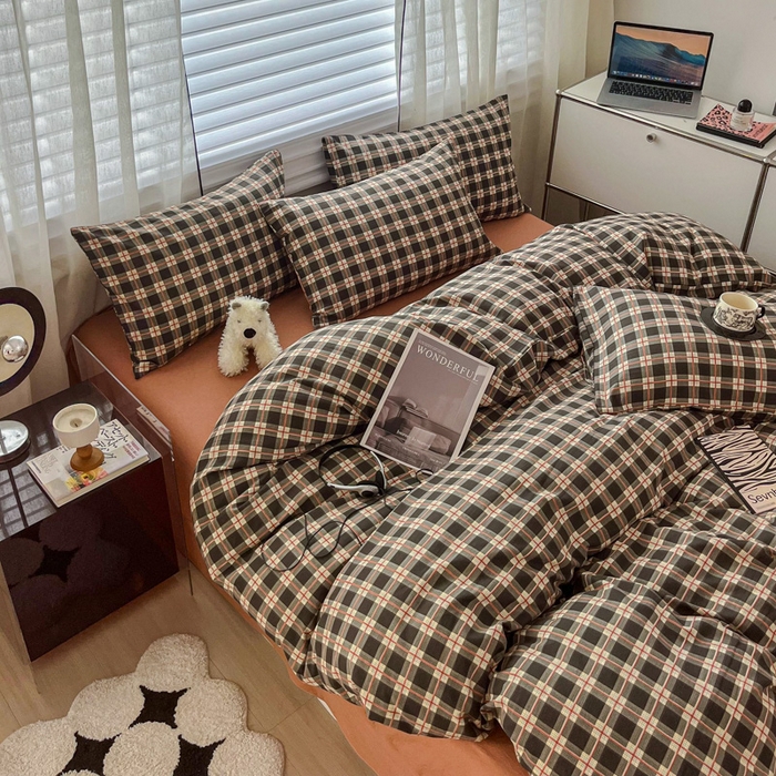 91家纺网 家纺一手货源 找家纺 斯卡诺家纺 2026新款亲肤舒适原麻亚麻皱皱纱四件套水洗棉简麻四件套 黑白格调