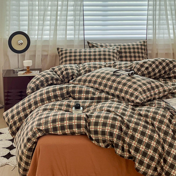 91家纺网 家纺一手货源 找家纺 斯卡诺家纺 2026新款亲肤舒适原麻亚麻皱皱纱四件套水洗棉简麻四件套 黑白格调