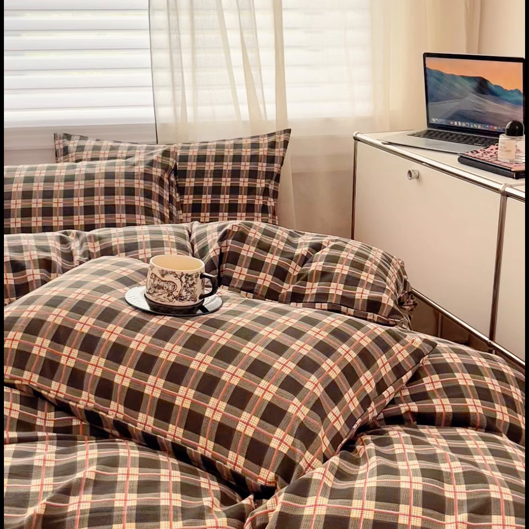 91家纺网 家纺一手货源 找家纺 斯卡诺家纺 2026新款亲肤舒适原麻亚麻皱皱纱四件套水洗棉简麻四件套 黑白格调