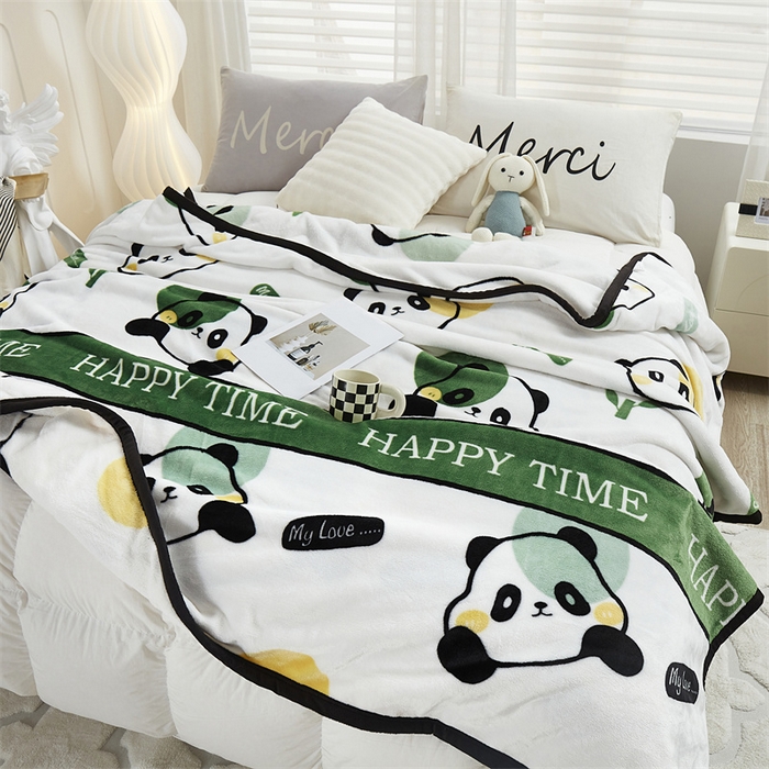 91家纺网 家纺一手货源 找家纺 悦织湾家纺 2025新款仿兔毛绒托斯仿兔毛绒毛毯纯色印花牛奶绒休闲盖毯午睡小毯子 竹子熊猫