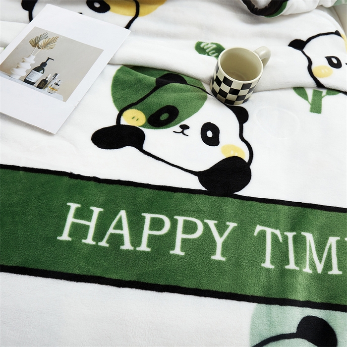 91家纺网 家纺一手货源 找家纺 悦织湾家纺 2025新款仿兔毛绒托斯仿兔毛绒毛毯纯色印花牛奶绒休闲盖毯午睡小毯子 竹子熊猫