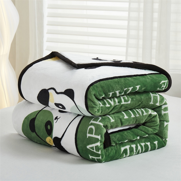 91家纺网 家纺一手货源 找家纺 悦织湾家纺 2025新款仿兔毛绒托斯仿兔毛绒毛毯纯色印花牛奶绒休闲盖毯午睡小毯子 竹子熊猫