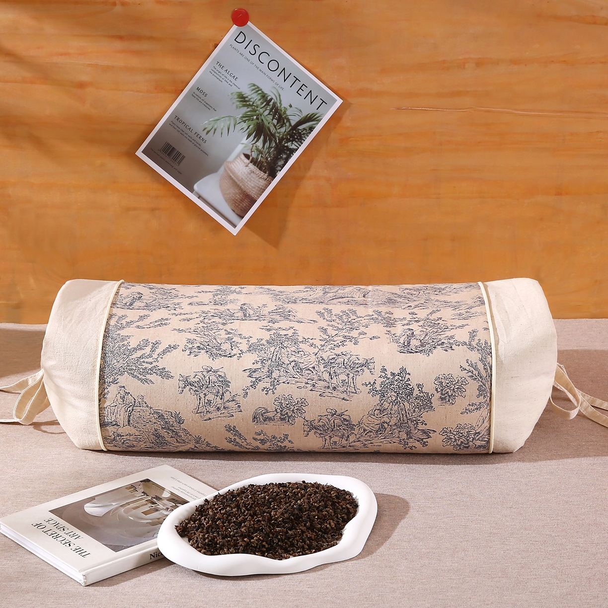 91家纺网 家纺一手货源 找家纺 （总）橘夏家纺 2025新款枕头护颈椎国潮棉麻系带款纯荞麦壳可拆卸可替换内胆助睡眠枕头枕芯