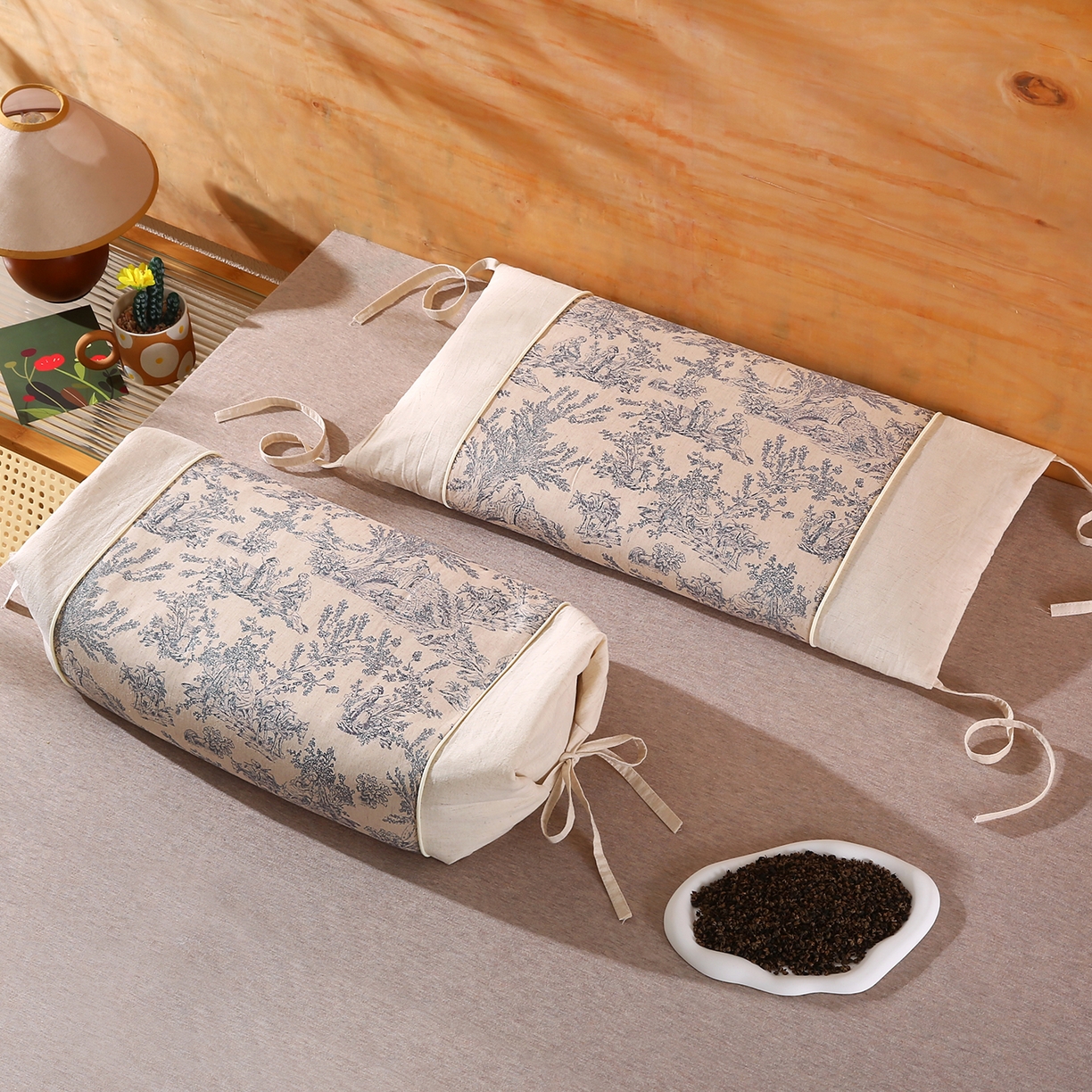 91家纺网 家纺一手货源 找家纺 （总）橘夏家纺 2025新款枕头护颈椎国潮棉麻系带款纯荞麦壳可拆卸可替换内胆助睡眠枕头枕芯