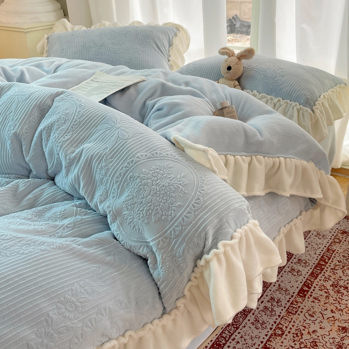 （总）六巷胡同 2025新款轻法式公主蝴蝶结提花牛奶绒四件套-风格一