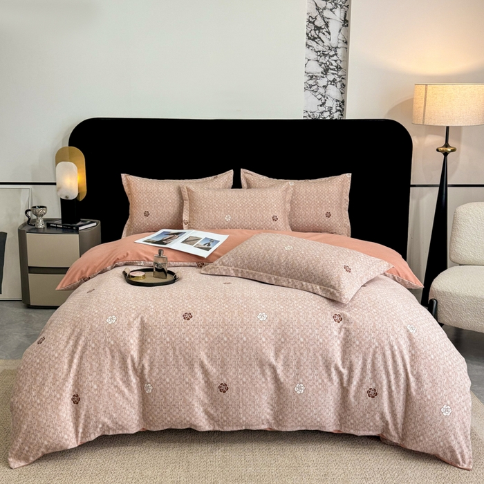 91家纺网 家纺一手货源 找家纺 凌鼎 2025新款喷气加厚磨毛四件套系列1 山茶诗篇-咖