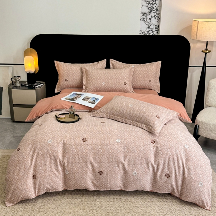 91家纺网 家纺一手货源 找家纺 凌鼎 2025新款喷气加厚磨毛四件套系列1 山茶诗篇-咖