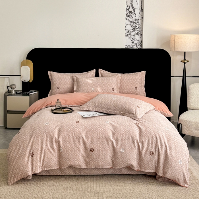 91家纺网 家纺一手货源 找家纺 凌鼎 2025新款喷气加厚磨毛四件套系列1 山茶诗篇-咖