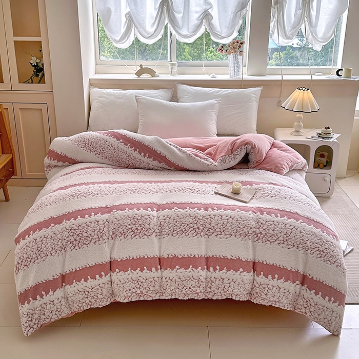 91家纺网 家纺一手货源 找家纺 家贝爱 2025秋冬新款高克重塔芙绒提花四件套 扶摇-豆沙