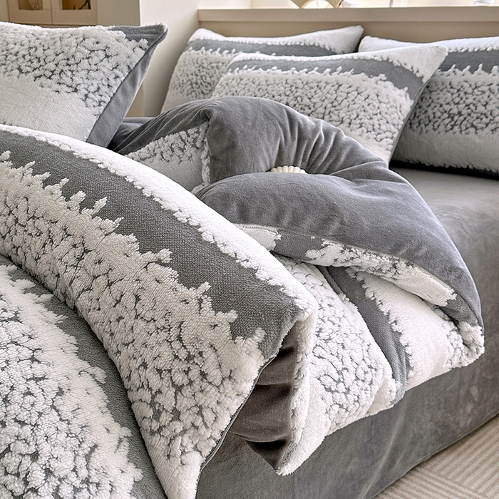 家贝爱 2025秋冬新款高克重塔芙绒提花四件套 扶摇-灰