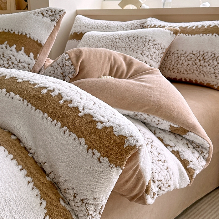 家贝爱 2025秋冬新款高克重塔芙绒提花四件套 扶摇-咖