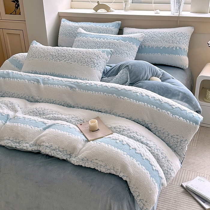 91家纺网 家纺一手货源 找家纺 家贝爱 2025秋冬新款高克重塔芙绒提花四件套 扶摇-兰