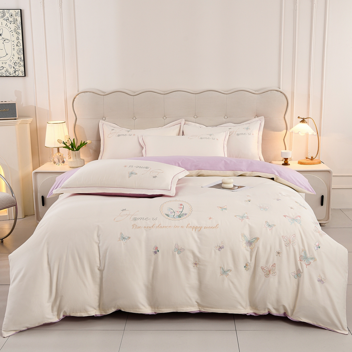 91家纺网 家纺一手货源 找家纺 （总）绒小宣 2025新款13372全棉绣花四件套-轻舞