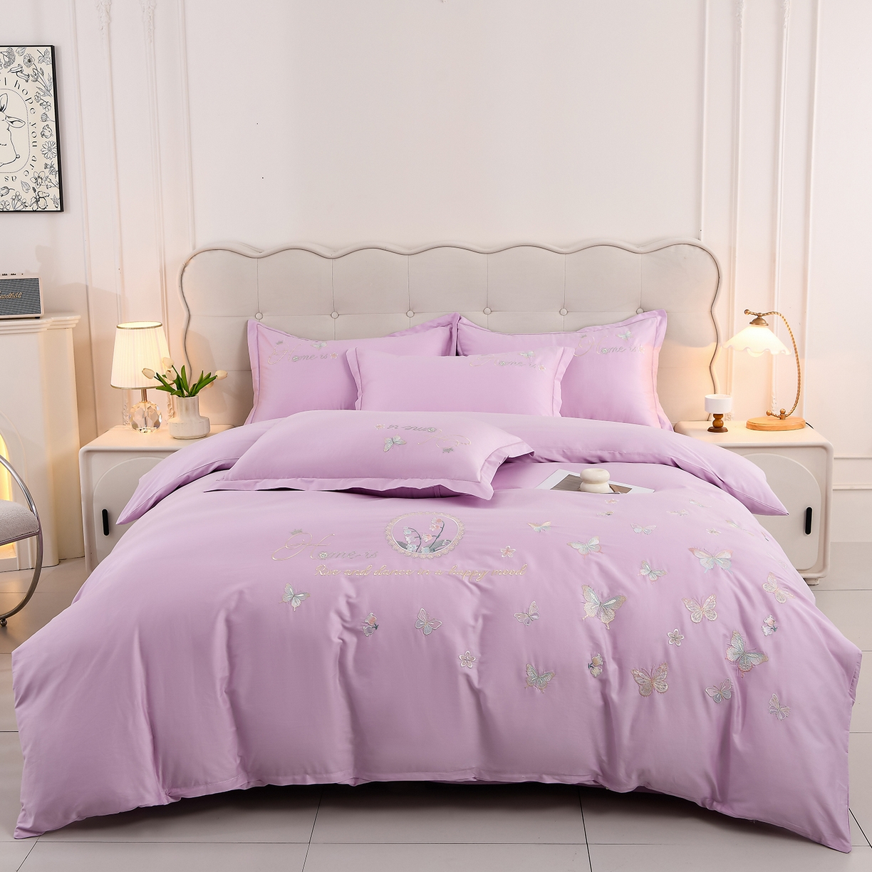 绒小宣 2025新款13372全棉绣花四件套-轻舞 风铃-紫