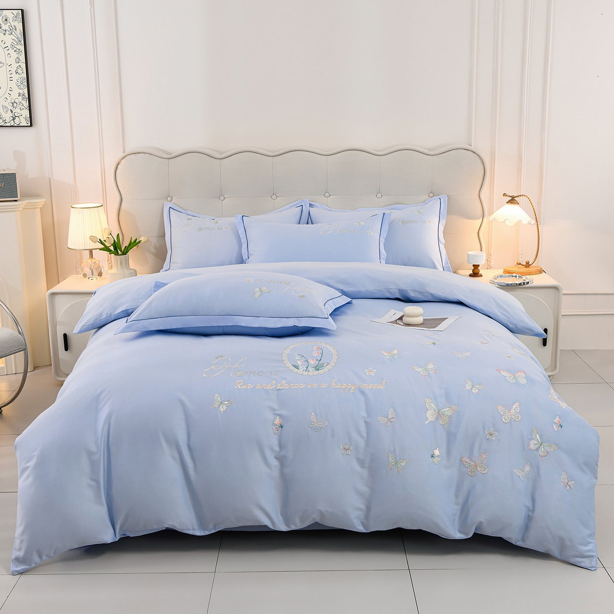 91家纺网 家纺一手货源 找家纺 （总）绒小宣 2025新款13372全棉绣花四件套-轻舞