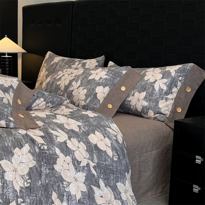 91家纺网 家纺一手货源 找家纺 梦舒羽 2025新款原麻纽扣枕套宿舍单人单只枕芯套枕头套枕芯内胆套一对装 陌上花开-咖