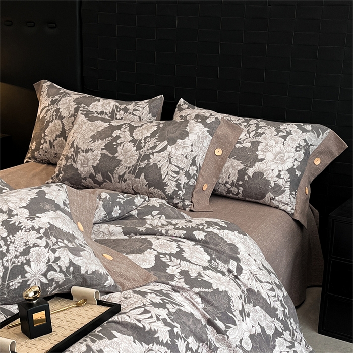 91家纺网 家纺一手货源 找家纺 梦舒羽 2025新款原麻纽扣枕套宿舍单人单只枕芯套枕头套枕芯内胆套一对装 浮绘花影-白