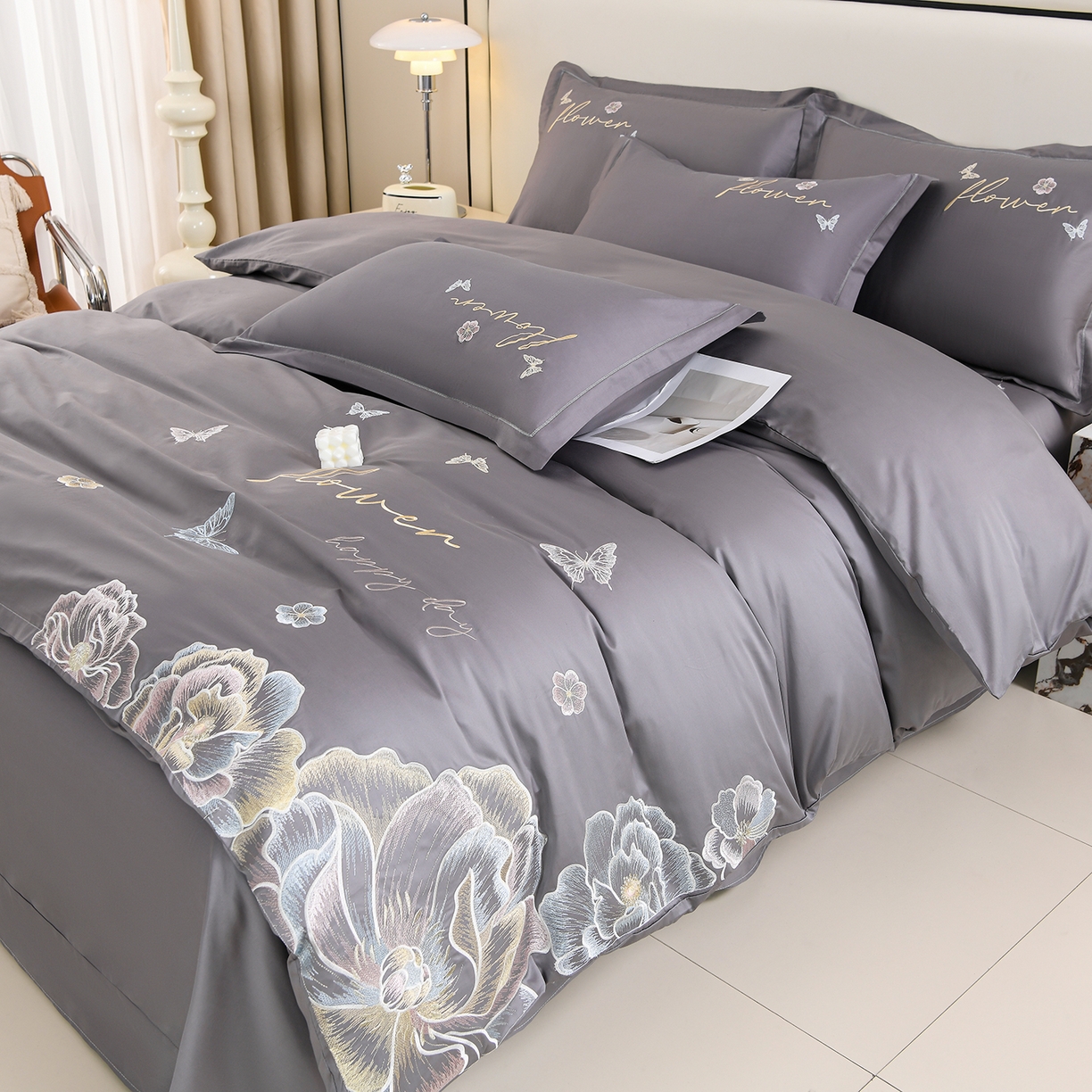 91家纺网 家纺一手货源 找家纺 （总）绒小宣 2025新款13372全棉绣花四件套-牡丹佳人