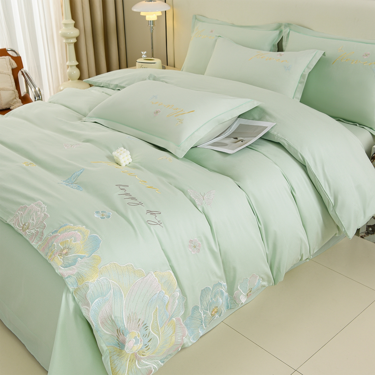 91家纺网 家纺一手货源 找家纺 （总）绒小宣 2025新款13372全棉绣花四件套-牡丹佳人