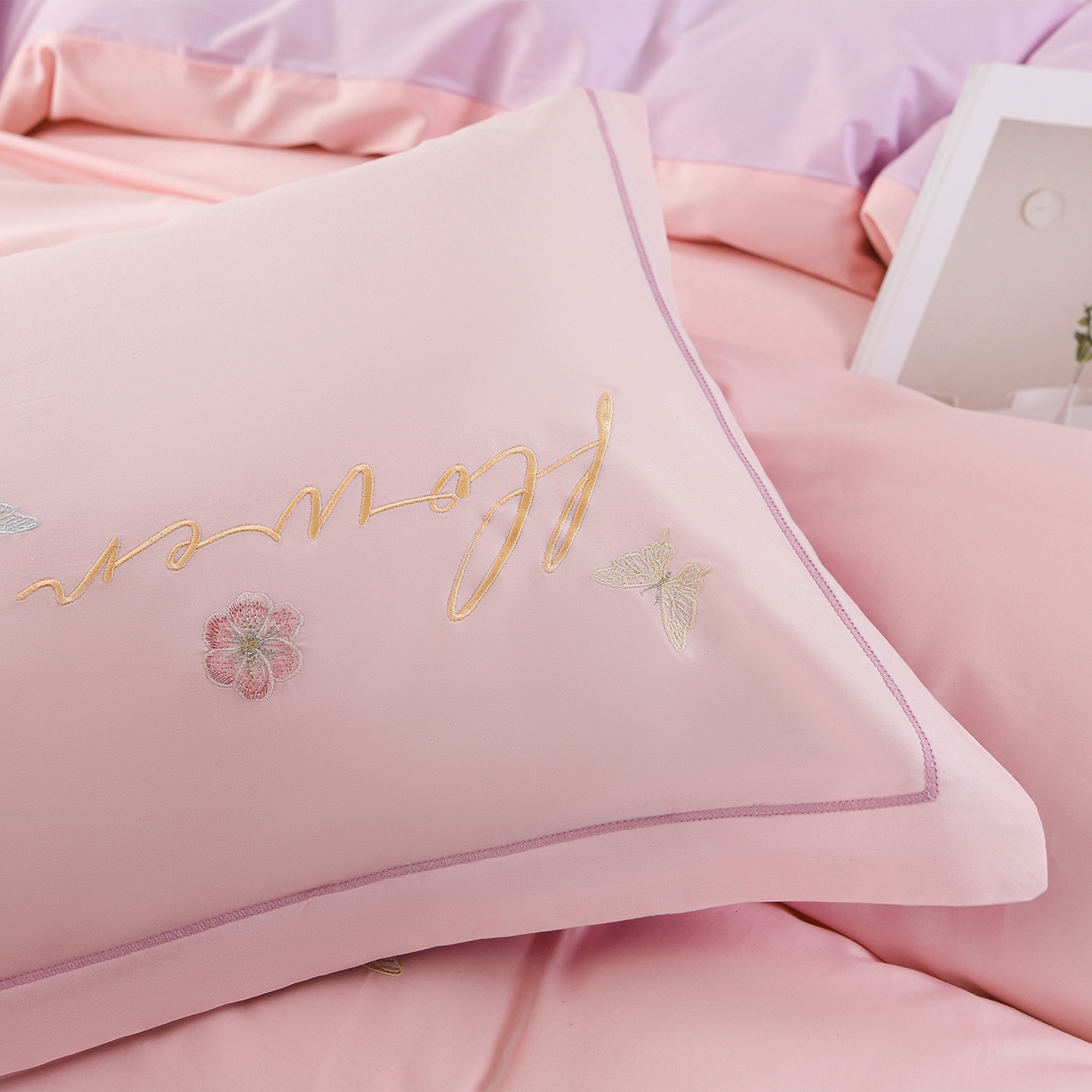 91家纺网 家纺一手货源 找家纺 绒小宣 2025新款13372全棉绣花四件套-牡丹佳人 华尔兹-粉紫