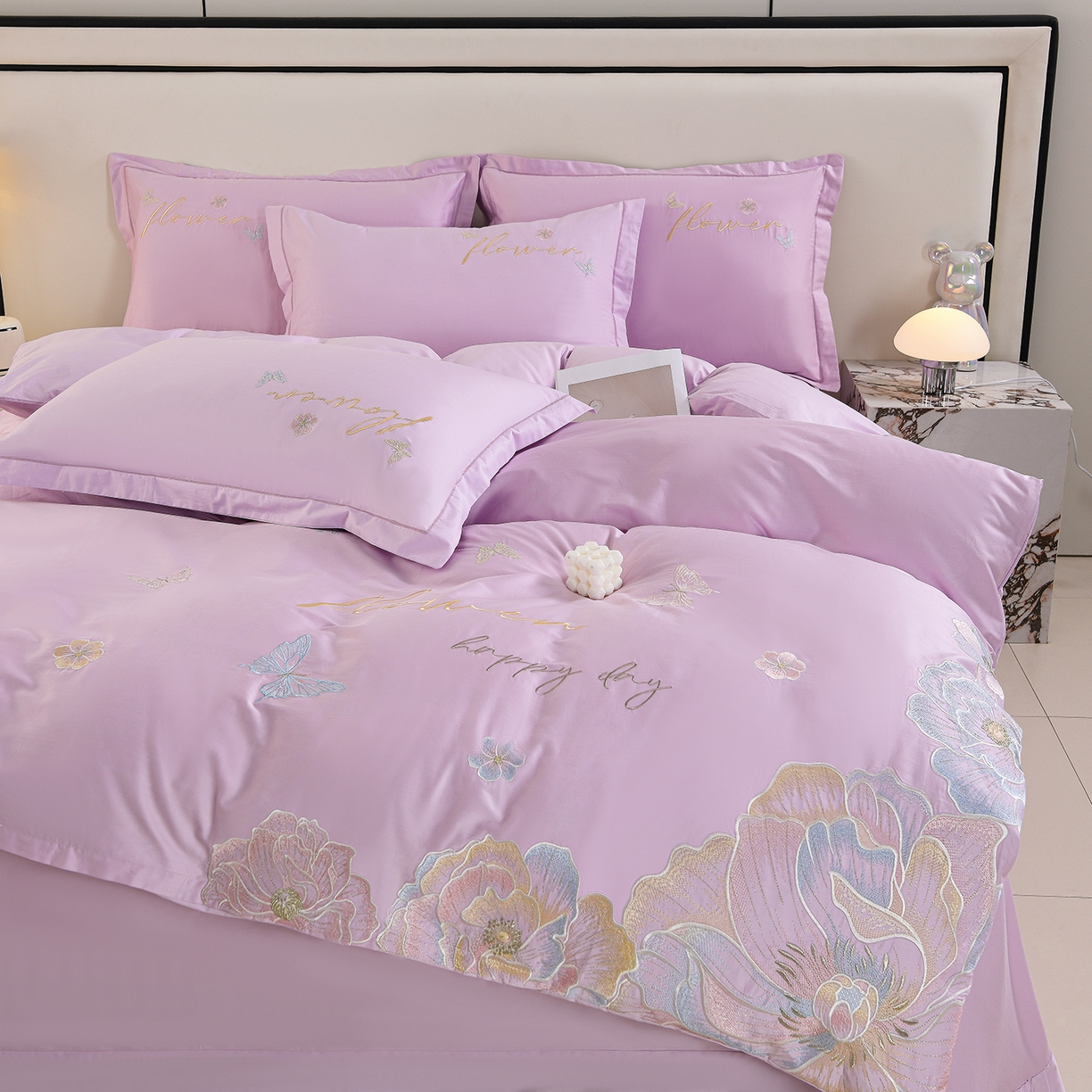 91家纺网 家纺一手货源 找家纺 绒小宣 2025新款13372全棉绣花四件套-牡丹佳人 华尔兹-紫