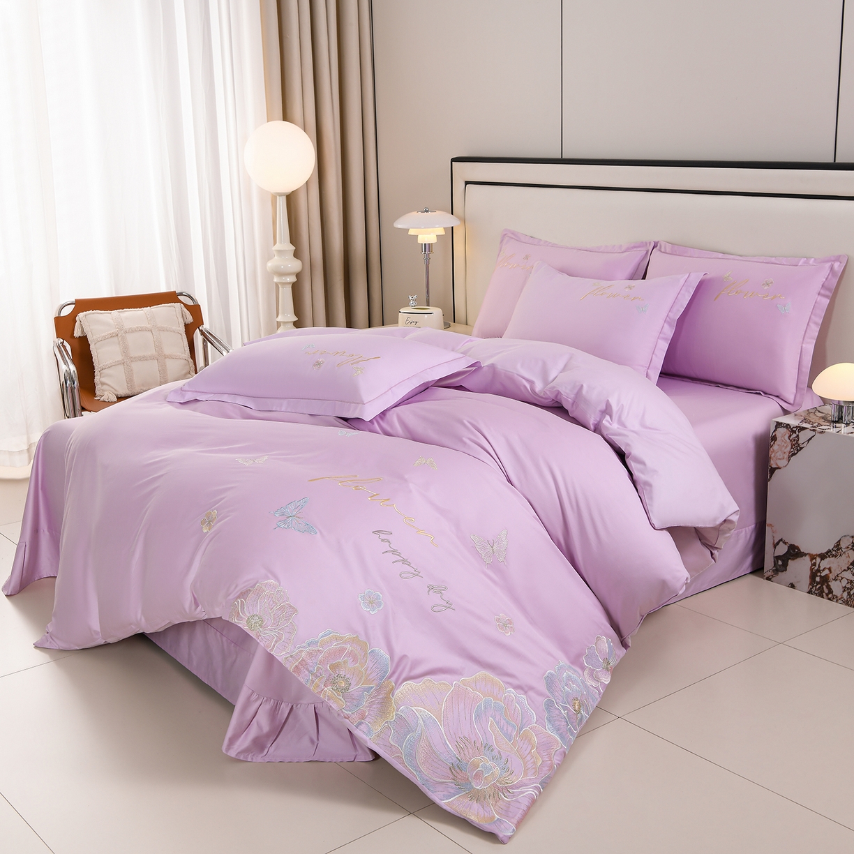 91家纺网 家纺一手货源 找家纺 绒小宣 2025新款13372全棉绣花四件套-牡丹佳人 华尔兹-紫