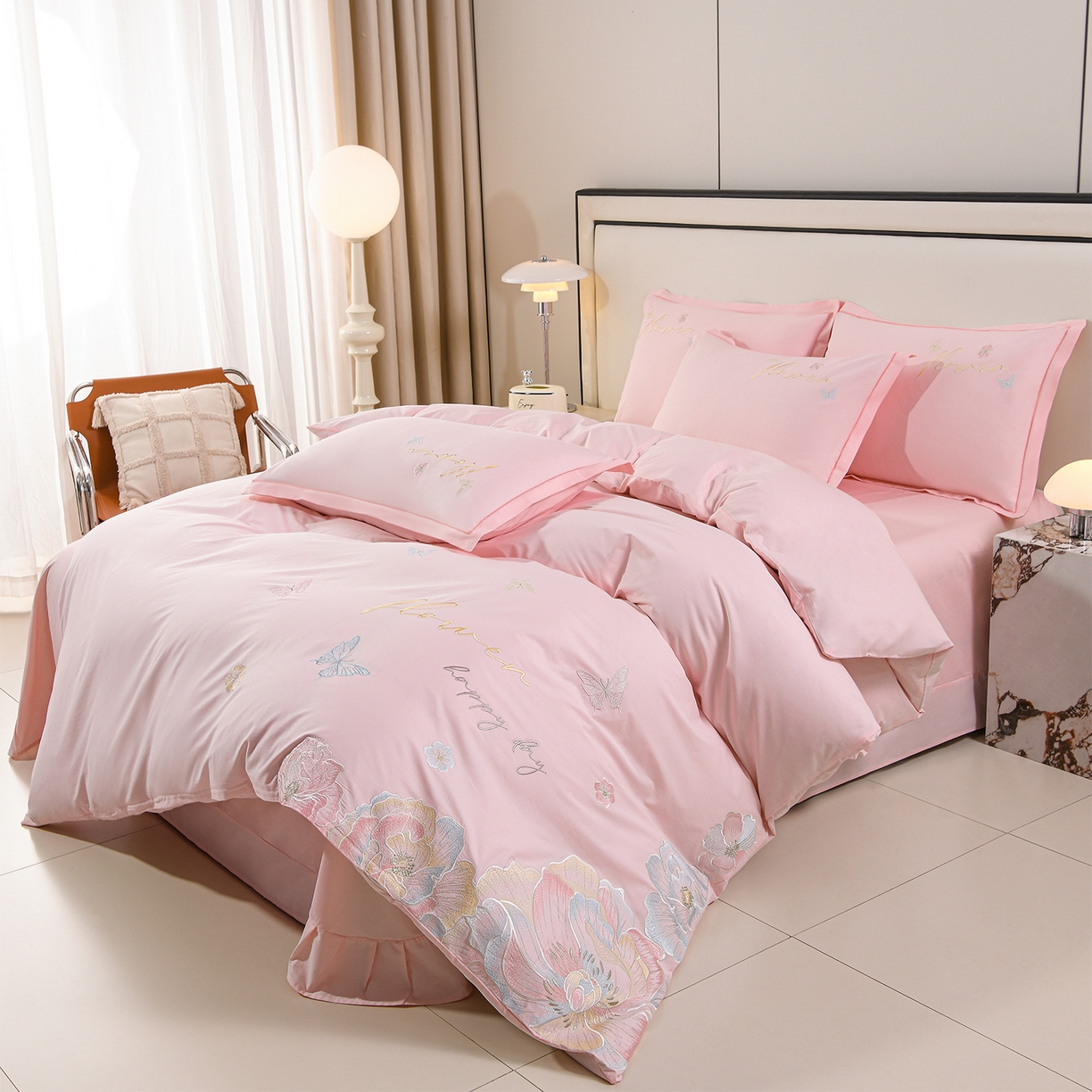 91家纺网 家纺一手货源 找家纺 绒小宣 2025新款13372全棉绣花四件套-牡丹佳人 华尔兹-粉