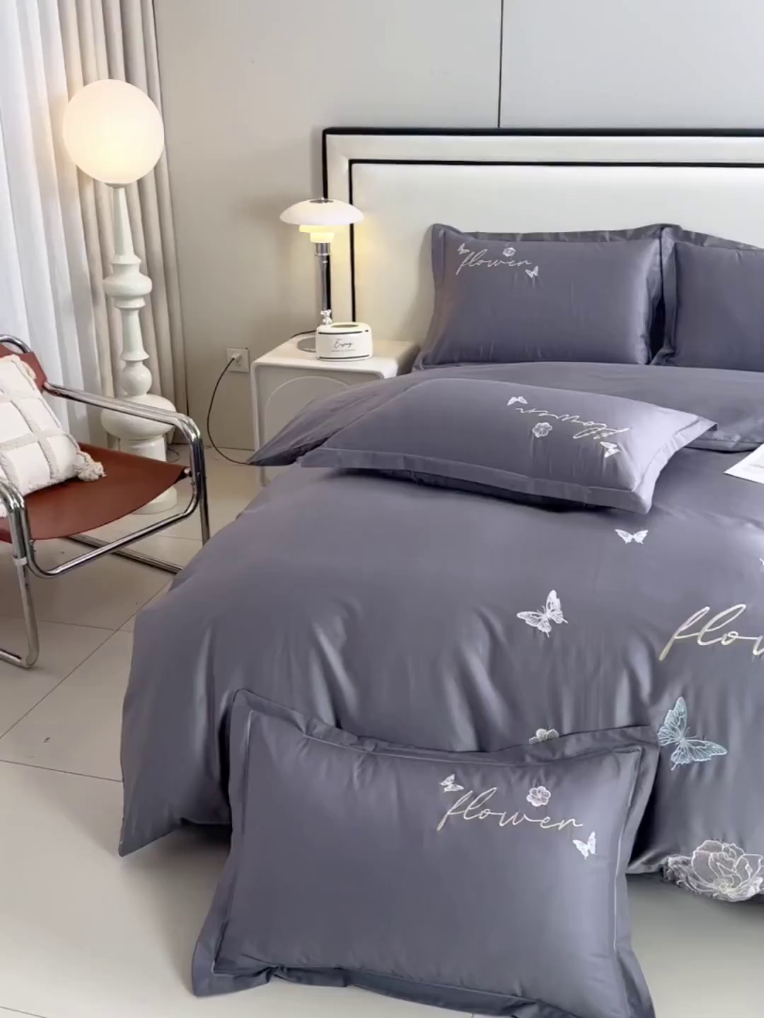 91家纺网 家纺一手货源 找家纺 绒小宣 2025新款13372全棉绣花四件套-牡丹佳人 华尔兹-灰