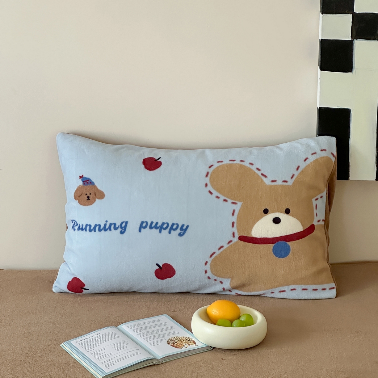 91家纺网 家纺一手货源 找家纺 桃子家居 2025新款A类ins数码印花枕混搭复古时尚卡通加厚牛奶系列四件套 绒-混搭俏皮狗蓝