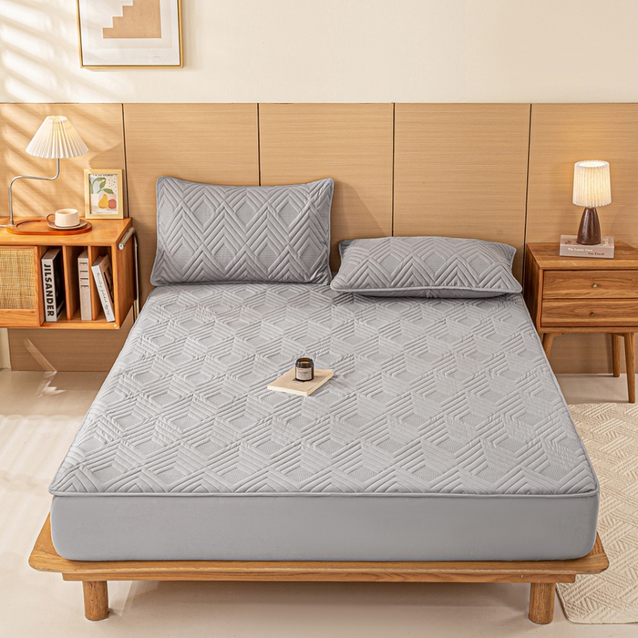 91家纺网 家纺一手货源 找家纺 给笠 2025新款A类超声波夹棉床笠 灰色