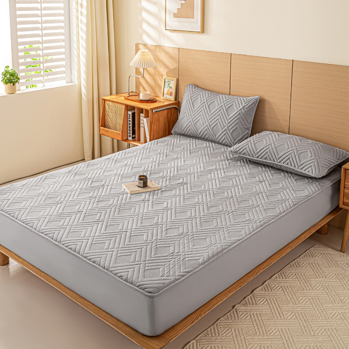 91家纺网 家纺一手货源 找家纺 给笠 2025新款A类超声波夹棉床笠 灰色