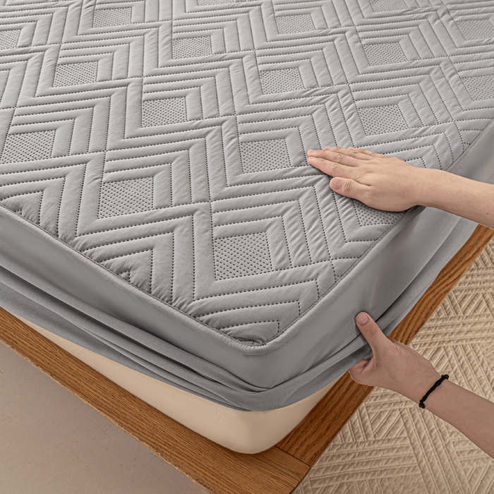 91家纺网 家纺一手货源 找家纺 给笠 2025新款A类超声波夹棉床笠 灰色