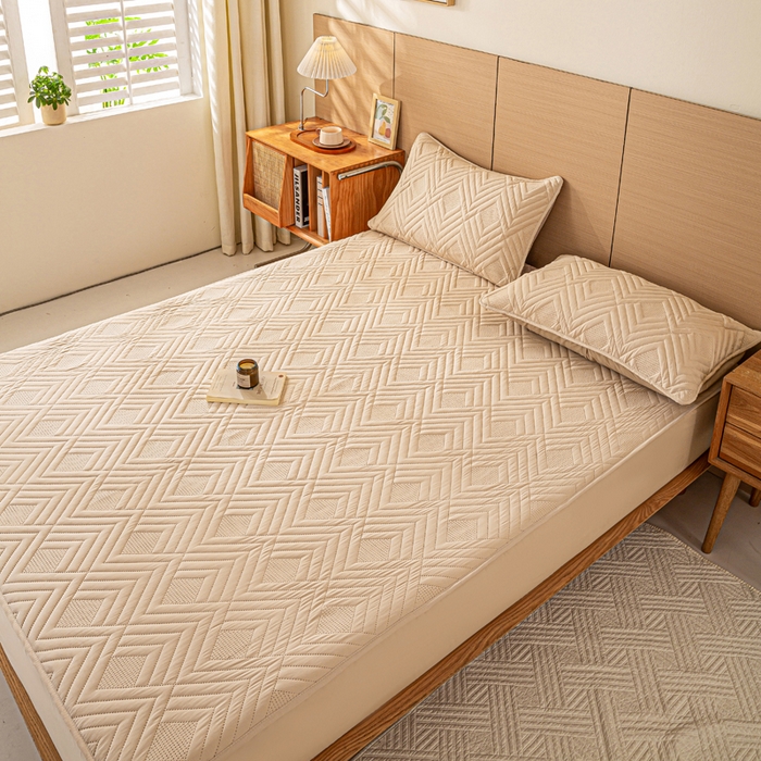 91家纺网 家纺一手货源 找家纺 给笠 2025新款A类超声波夹棉床笠 卡其