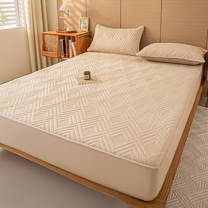 91家纺网 家纺一手货源 找家纺 给笠 2025新款A类超声波夹棉床笠 卡其