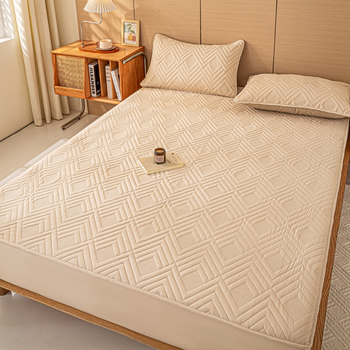 91家纺网 家纺一手货源 找家纺 给笠 2025新款A类超声波夹棉床笠 卡其