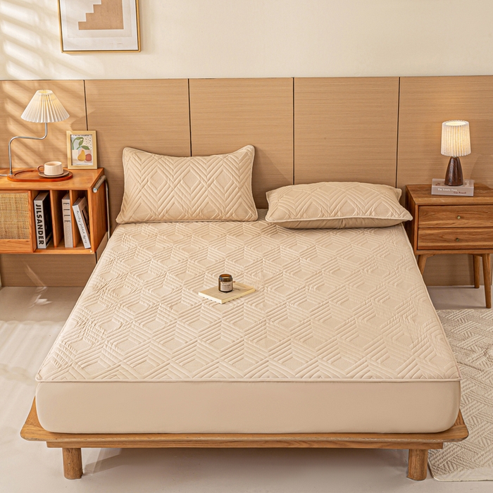 91家纺网 家纺一手货源 找家纺 给笠 2025新款A类超声波夹棉床笠 卡其