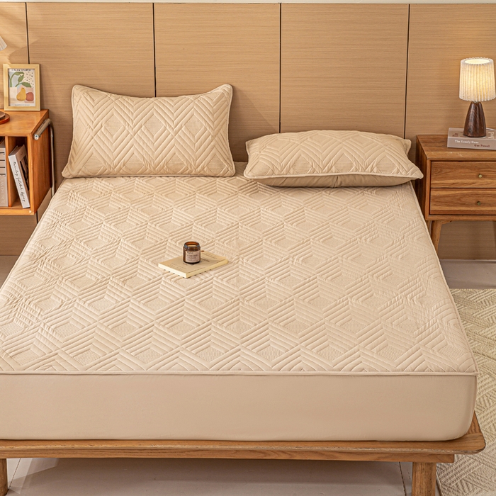 91家纺网 家纺一手货源 找家纺 给笠 2025新款A类超声波夹棉床笠 卡其