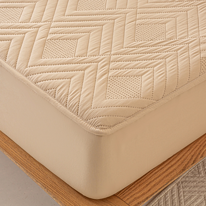 91家纺网 家纺一手货源 找家纺 给笠 2025新款A类超声波夹棉床笠 卡其