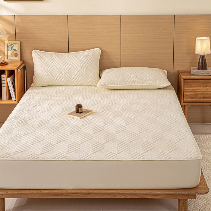 91家纺网 家纺一手货源 找家纺 给笠 2025新款A类超声波夹棉床笠 米白