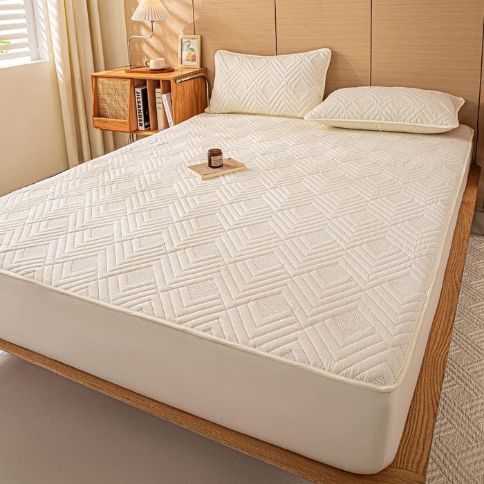 91家纺网 家纺一手货源 找家纺 给笠 2025新款A类超声波夹棉床笠 米白