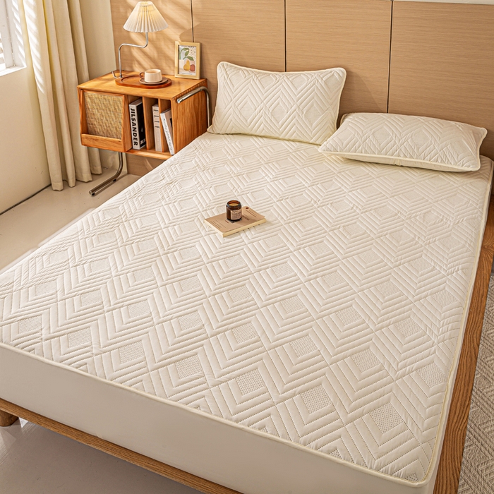 91家纺网 家纺一手货源 找家纺 给笠 2025新款A类超声波夹棉床笠 米白