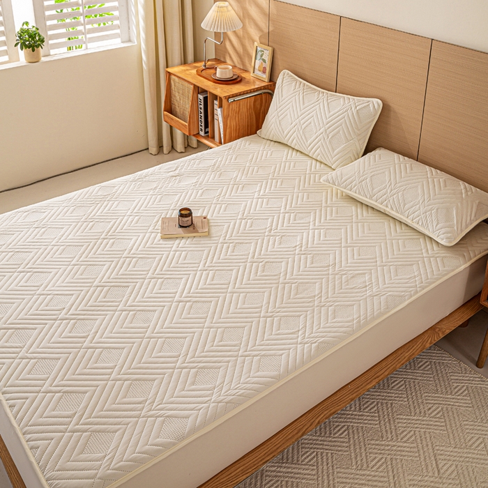 91家纺网 家纺一手货源 找家纺 给笠 2025新款A类超声波夹棉床笠 米白