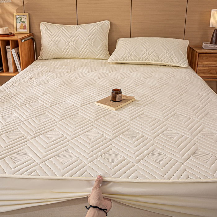 91家纺网 家纺一手货源 找家纺 给笠 2025新款A类超声波夹棉床笠 米白